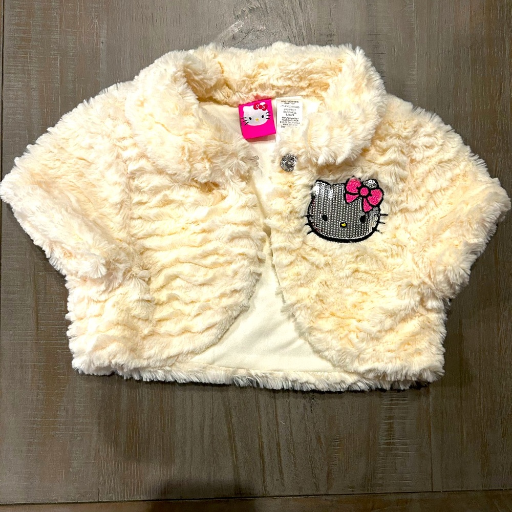 White or Black Fur Hello Kitty Girls cropped Jacket